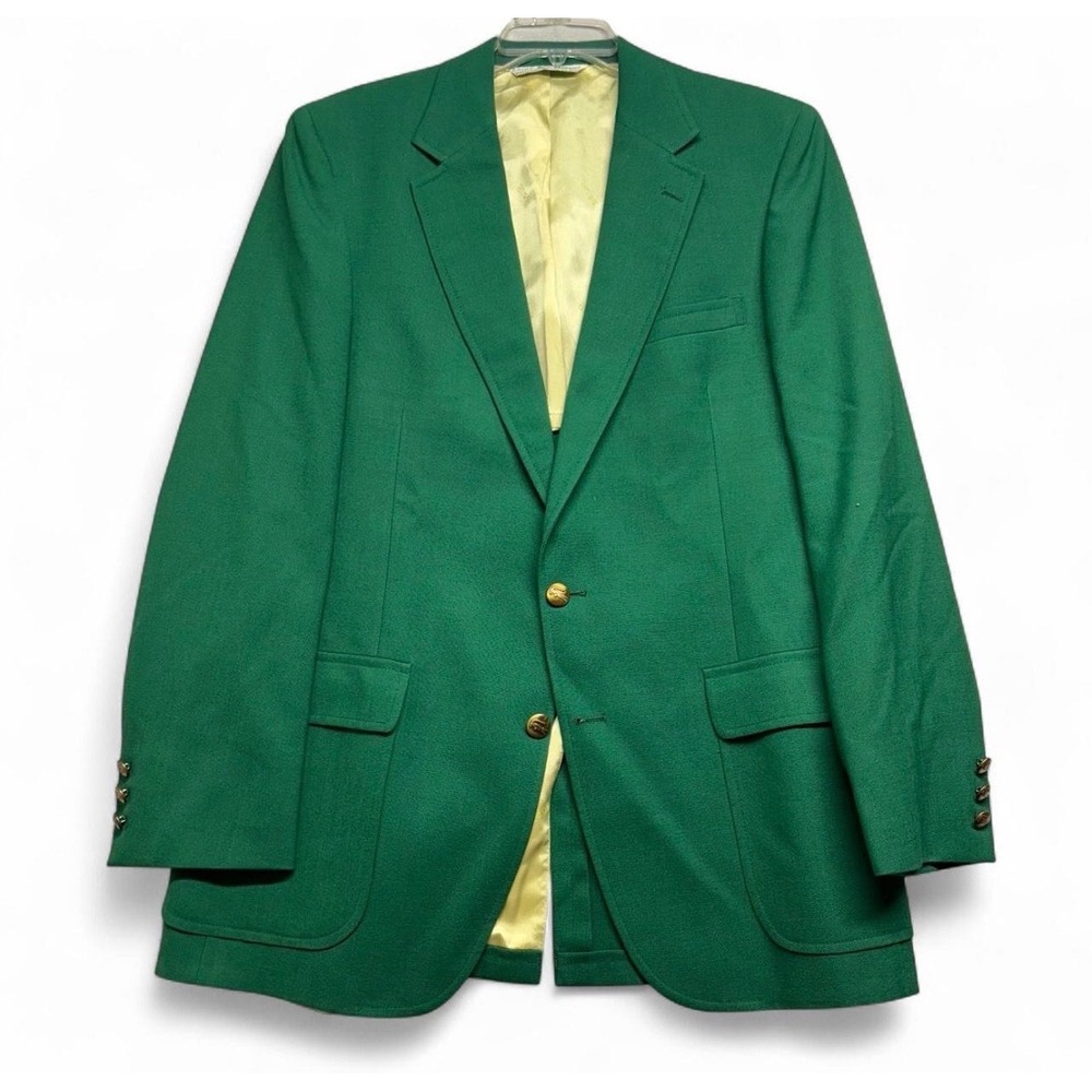 Vintage Izod Lacoste Mens Green Blazer Jacket Gold Crest Buttons 2 Button Coat